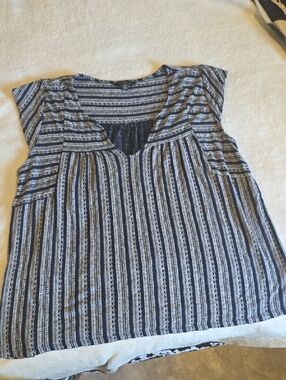 Lucky Brand Navy and White Striped Cap-Sleeve Tunic